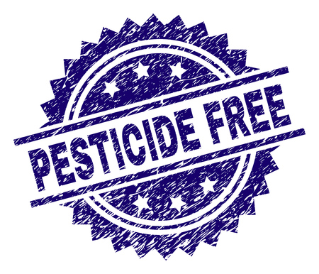 PESTICIDE FREE stamp seal watermark with distress style. Blue vector rubber print of PESTICIDE FREE label with unclean texture.のイラスト素材