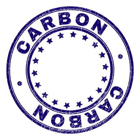CARBON stamp seal watermark with distress texture. Designed with round shapes and stars. Blue vector rubber print of CARBON label with grunge texture.のイラスト素材