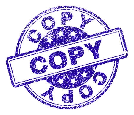 COPY stamp seal imprint with grunge texture. Designed with rounded rectangles and circles. Blue vector rubber print of COPY text with corroded texture.のイラスト素材