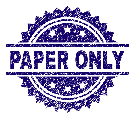 PAPER ONLY stamp seal watermark with distress style. Blue vector rubber print of PAPER ONLY caption with scratched texture.のイラスト素材