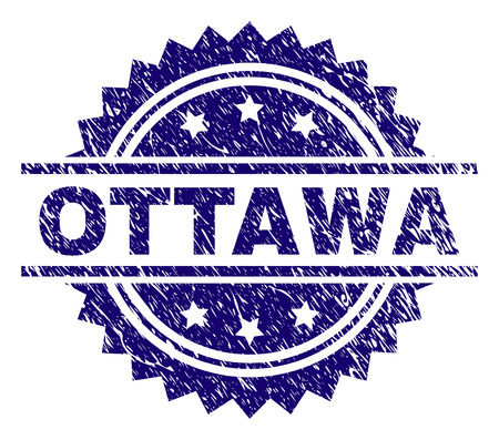 OTTAWA stamp seal watermark with distress style. Blue vector rubber print of OTTAWA title with scratched texture.のイラスト素材