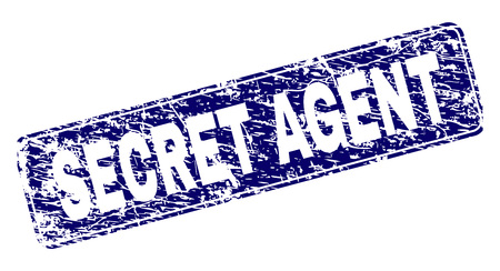 SECRET AGENT stamp seal print with grunge style. Seal shape is a rounded rectangle with frame. Blue vector rubber print of SECRET AGENT text with corroded style.のイラスト素材