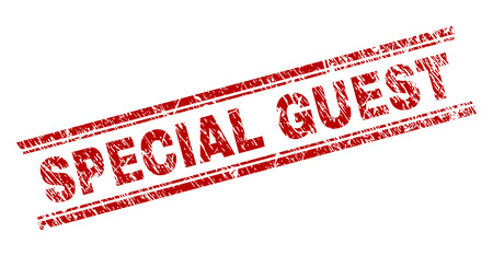 SPECIAL GUEST seal print with distress texture. Red vector rubber print of SPECIAL GUEST text with corroded texture. Text tag is placed between double parallel lines.のイラスト素材
