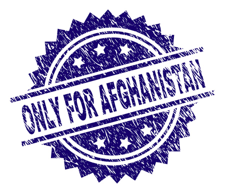 ONLY FOR AFGHANISTAN stamp seal watermark with distress style. Blue vector rubber print of ONLY FOR AFGHANISTAN title with corroded texture.のイラスト素材
