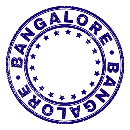 BANGALORE stamp seal imprint with grunge texture. Designed with round shapes and stars. Blue vector rubber print of BANGALORE text with scratched texture.のイラスト素材
