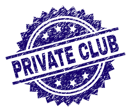 PRIVATE CLUB stamp seal watermark with distress style. Blue vector rubber print of PRIVATE CLUB text with dust texture.のイラスト素材