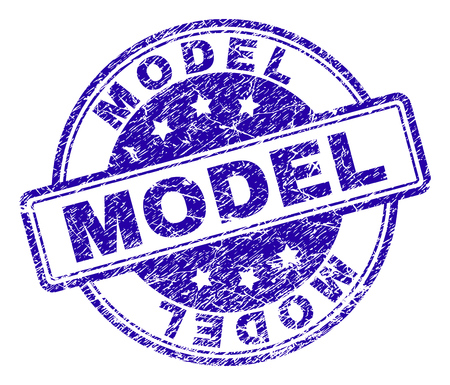 MODEL stamp seal imprint with grunge style. Designed with rounded rectangles and circles. Blue vector rubber print of MODEL text with grunge texture.のイラスト素材