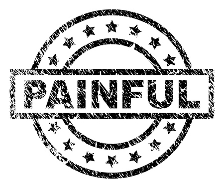 PAINFUL stamp seal watermark with distress style. Designed with rectangle, circles and stars. Black vector rubber print of PAINFUL label with dust texture.のイラスト素材