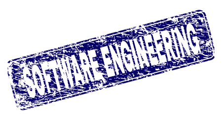SOFTWARE ENGINEERING stamp seal print with grunge style. Seal shape is a rounded rectangle with frame. Blue vector rubber print of SOFTWARE ENGINEERING caption with grunge style.のイラスト素材