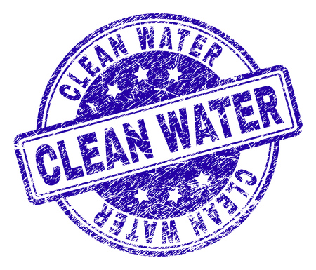 CLEAN WATER stamp seal watermark with grunge texture. Designed with rounded rectangles and circles. Blue vector rubber print of CLEAN WATER label with retro texture.のイラスト素材