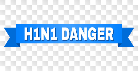 H1N1 DANGER text on a ribbon. Designed with white caption and blue tape. Vector banner with H1N1 DANGER tag on a transparent background.のイラスト素材