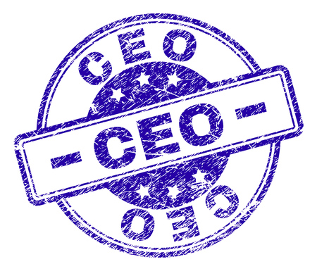 CEO stamp seal imprint with grunge texture. Designed with rounded rectangles and circles. Blue vector rubber print of CEO title with grunge texture.のイラスト素材