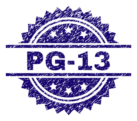 PG-13 stamp seal watermark with distress style. Blue vector rubber print of PG-13 tag with dirty texture.のイラスト素材