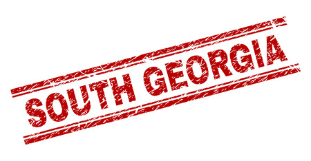 SOUTH GEORGIA seal stamp with grunge texture. Red vector rubber print of SOUTH GEORGIA tag with grunge texture. Text tag is placed between double parallel lines.のイラスト素材