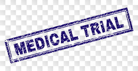 MEDICAL TRIAL stamp seal print with rubber print style and double framed rectangle shape. Stamp is placed on a transparent background.のイラスト素材