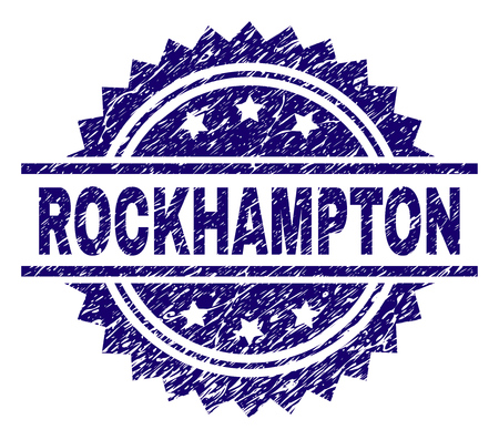 ROCKHAMPTON stamp seal watermark with distress style. Blue vector rubber print of ROCKHAMPTON tag with scratched texture.のイラスト素材