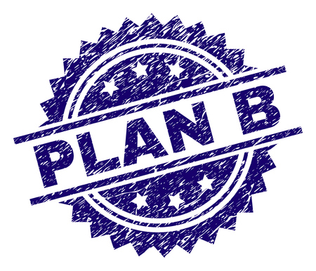 PLAN B stamp seal watermark with distress style. Blue vector rubber print of PLAN B caption with dust texture.のイラスト素材