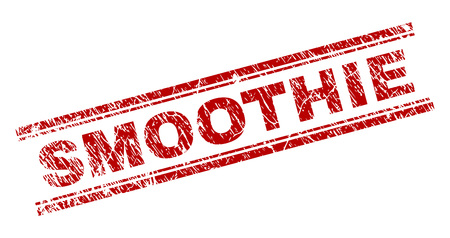 SMOOTHIE seal print with grunge effect. Red vector rubber print of SMOOTHIE title with grunge texture. Text title is placed between double parallel lines.のイラスト素材