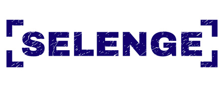 SELENGE text seal print with corroded style. Text label is placed between corners. Blue vector rubber print of SELENGE with dust texture.のイラスト素材