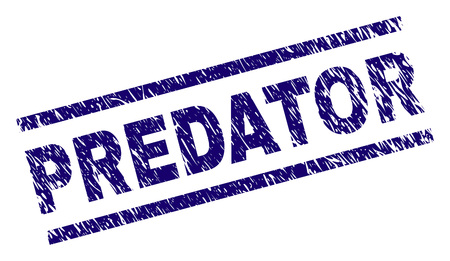 PREDATOR seal print with grunge style. Blue vector rubber print of PREDATOR caption with scratched texture. Text caption is placed between parallel lines.のイラスト素材