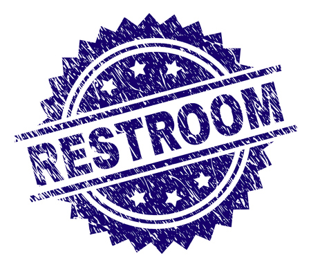 RESTROOM stamp seal watermark with distress style. Blue vector rubber print of RESTROOM tag with scratched texture.のイラスト素材