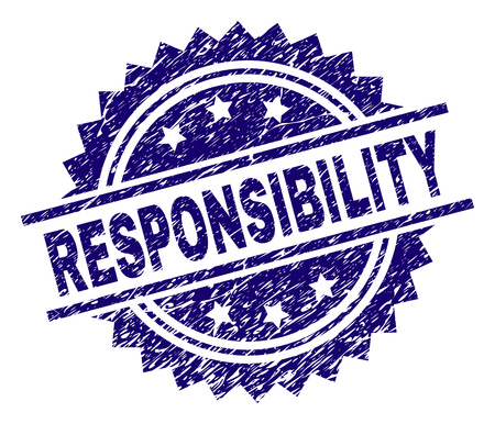 RESPONSIBILITY stamp seal watermark with distress style. Blue vector rubber print of RESPONSIBILITY label with dust texture.のイラスト素材