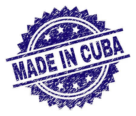 MADE IN CUBA stamp seal watermark with distress style. Blue vector rubber print of MADE IN CUBA tag with retro texture.のイラスト素材