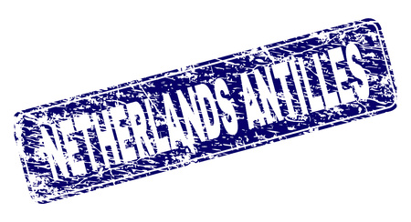 NETHERLANDS ANTILLES stamp seal print with grunge style. Seal shape is a rounded rectangle with frame. Blue vector rubber print of NETHERLANDS ANTILLES text with dust style.のイラスト素材