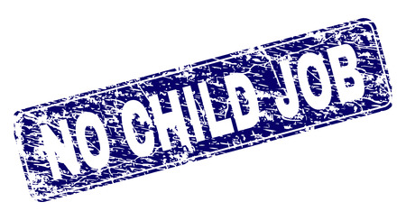 NO CHILD JOB stamp seal print with grunge texture. Seal shape is a rounded rectangle with frame. Blue vector rubber print of NO CHILD JOB tag with grunge style.のイラスト素材