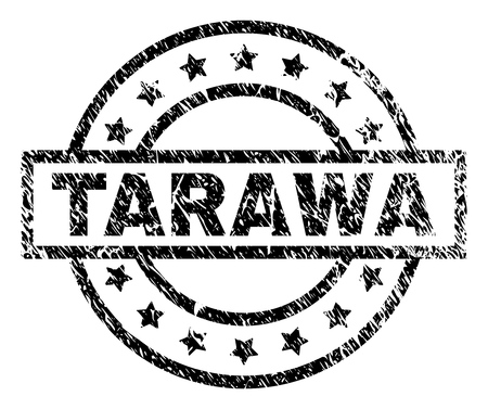 TARAWA stamp seal watermark with distress style. Designed with rectangle, circles and stars. Black vector rubber print of TARAWA label with corroded texture.のイラスト素材