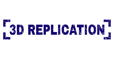 3D REPLICATION caption seal print with corroded effect. Text caption is placed between corners. Blue vector rubber print of 3D REPLICATION with corroded texture.のイラスト素材