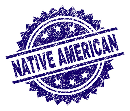 NATIVE AMERICAN stamp seal watermark with distress style. Blue vector rubber print of NATIVE AMERICAN label with grunge texture.のイラスト素材
