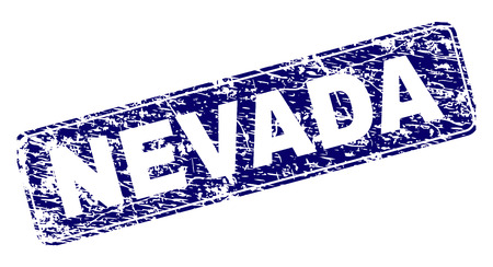 NEVADA stamp seal print with grunge texture. Seal shape is a rounded rectangle with frame. Blue vector rubber print of NEVADA caption with scratched texture.のイラスト素材