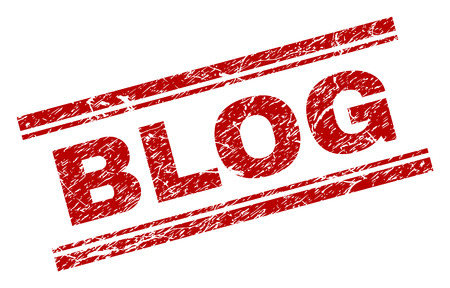 BLOG seal print with corroded style. Red vector rubber print of BLOG text with unclean texture. Text tag is placed between double parallel lines.のイラスト素材