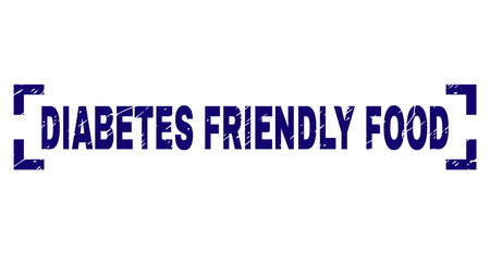 DIABETES FRIENDLY FOOD title seal watermark with corroded texture. Text title is placed between corners. Blue vector rubber print of DIABETES FRIENDLY FOOD with scratched texture.のイラスト素材