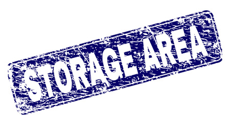 STORAGE AREA stamp seal print with distress texture. Seal shape is a rounded rectangle with frame. Blue vector rubber print of STORAGE AREA tag with grunge style.のイラスト素材