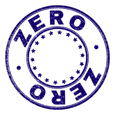 ZERO stamp seal watermark with grunge effect. Designed with circles and stars. Blue vector rubber print of ZERO text with grunge texture.のイラスト素材
