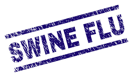 SWINE FLU seal print with grunge style. Blue vector rubber print of SWINE FLU text with scratched texture. Text caption is placed between parallel lines.のイラスト素材