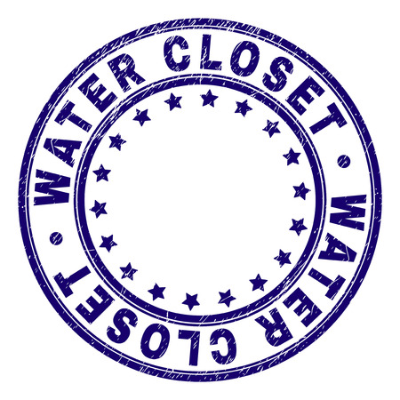 WATER CLOSET stamp seal watermark with distress texture. Designed with circles and stars. Blue vector rubber print of WATER CLOSET caption with corroded texture.のイラスト素材