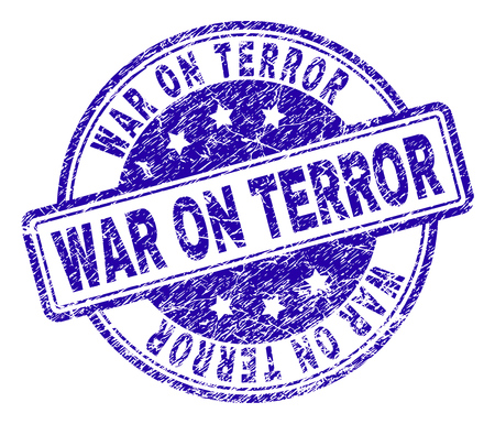 WAR ON TERROR stamp seal watermark with grunge effect. Designed with rounded rectangles and circles. Blue vector rubber print of WAR ON TERROR text with grunge texture.のイラスト素材
