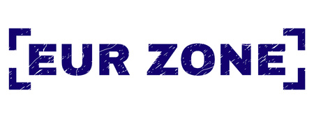 EUR ZONE title seal imprint with distress texture. Text title is placed between corners. Blue vector rubber print of EUR ZONE with dust texture.のイラスト素材