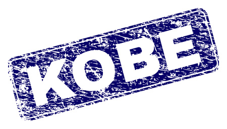KOBE stamp seal print with grunge texture. Seal shape is a rounded rectangle with frame. Blue vector rubber print of KOBE text with unclean style.のイラスト素材