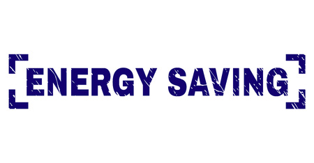ENERGY SAVING label seal print with corroded style. Text label is placed inside corners. Blue vector rubber print of ENERGY SAVING with corroded texture.のイラスト素材