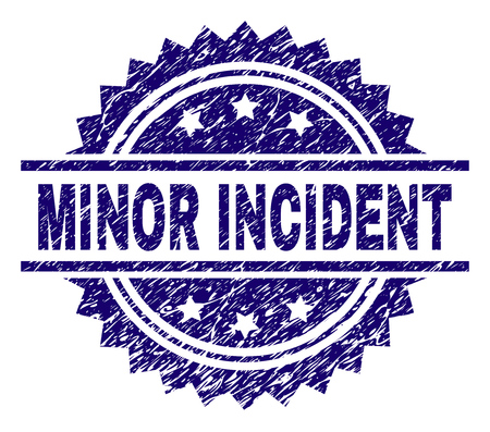 MINOR INCIDENT stamp seal watermark with distress style. Blue vector rubber print of MINOR INCIDENT caption with retro texture.のイラスト素材