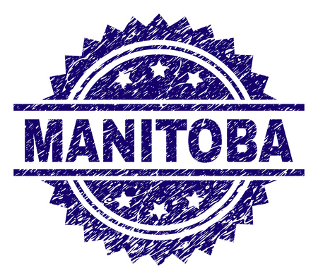 MANITOBA stamp seal watermark with distress style. Blue vector rubber print of MANITOBA title with scratched texture.のイラスト素材