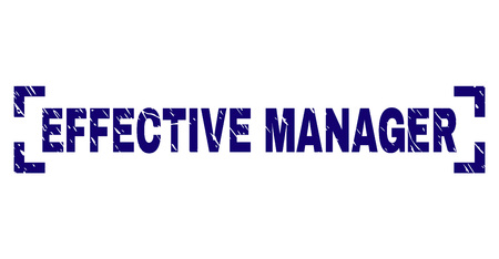 EFFECTIVE MANAGER text seal print with distress texture. Text label is placed between corners. Blue vector rubber print of EFFECTIVE MANAGER with dust texture.のイラスト素材
