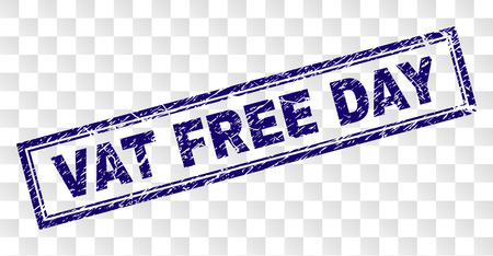 VAT FREE DAY stamp seal imprint with rubber print style and double framed rectangle shape. Stamp is placed on a transparent background.のイラスト素材