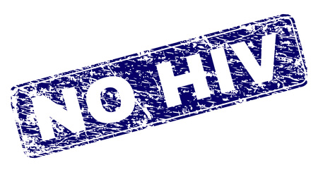 NO HIV stamp seal print with distress texture. Seal shape is a rounded rectangle with frame. Blue vector rubber print of NO HIV caption with corroded texture.のイラスト素材
