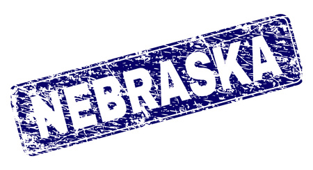 NEBRASKA stamp seal print with grunge style. Seal shape is a rounded rectangle with frame. Blue vector rubber print of NEBRASKA tag with dust style.のイラスト素材