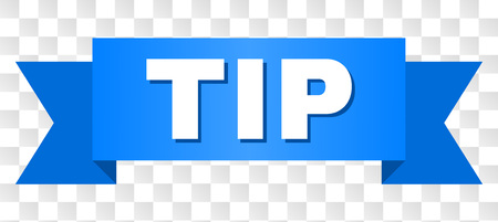TIP text on a ribbon. Designed with white caption and blue tape. Vector banner with TIP tag on a transparent background.のイラスト素材